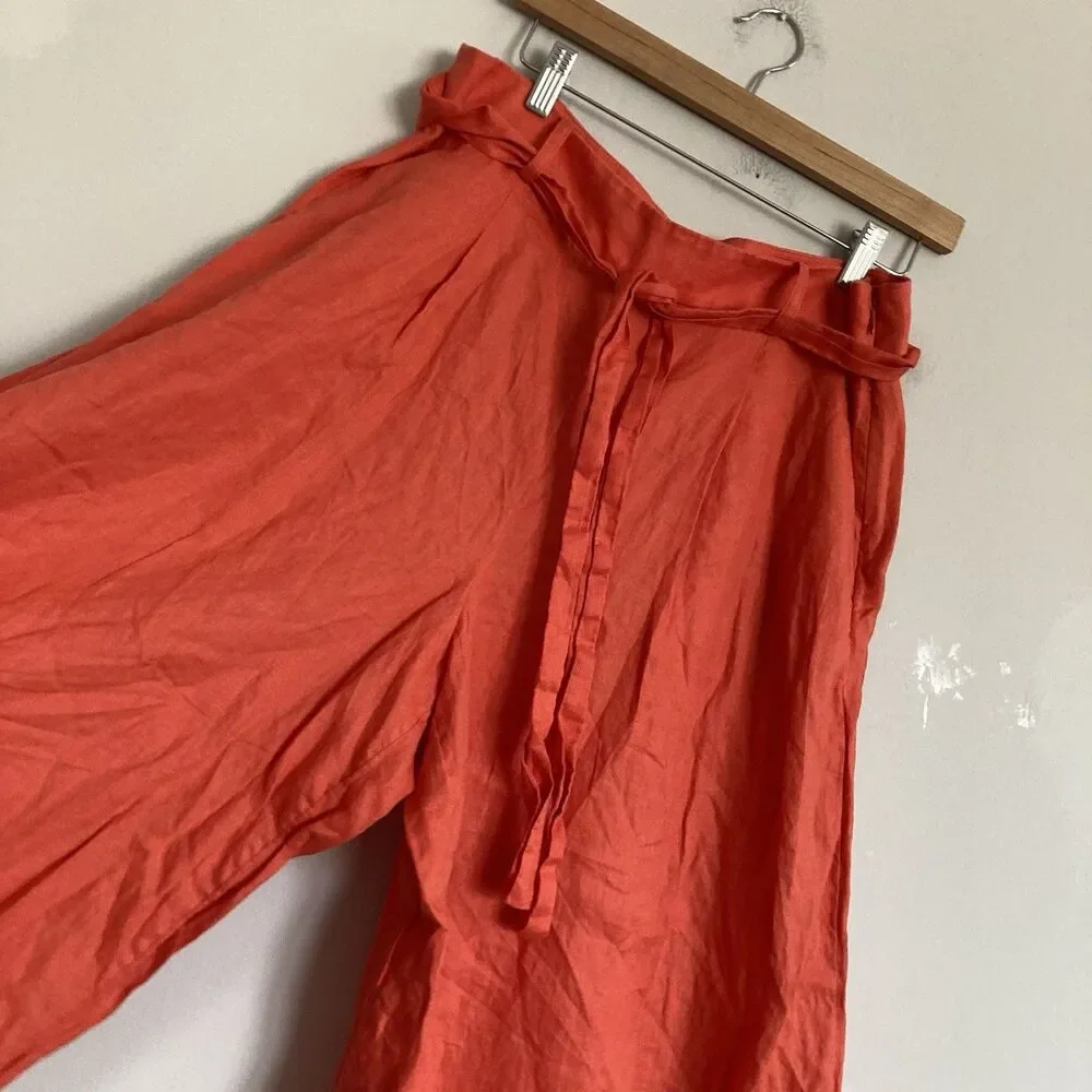 Banana Republic High Rise Wide Leg Linen Pants 12 Palazzo Sedona Coral Orange